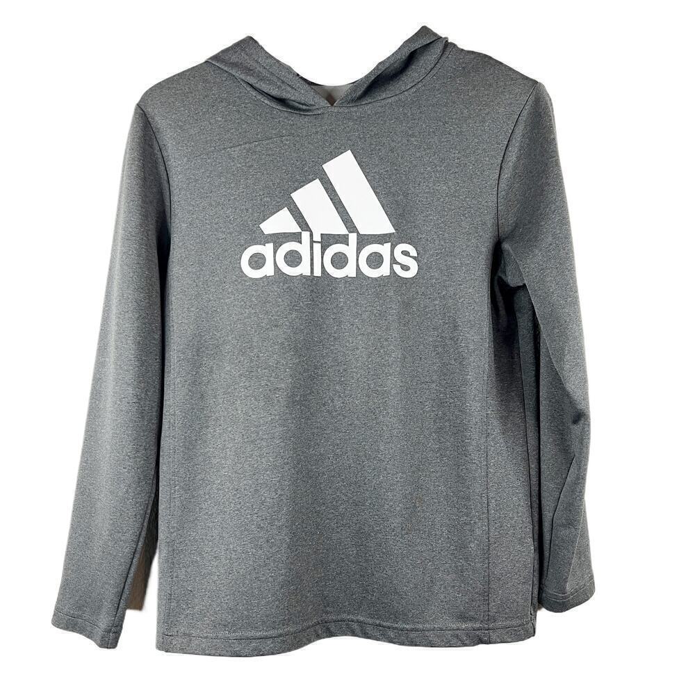 Adidas Big Logo Pullover Long Sleeve Gray White Logo Boys Size L 14/16
